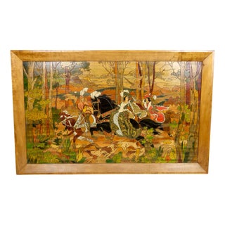 French Artist, Medieval Hunting Scene, 1900, Pyrograph For Sale
