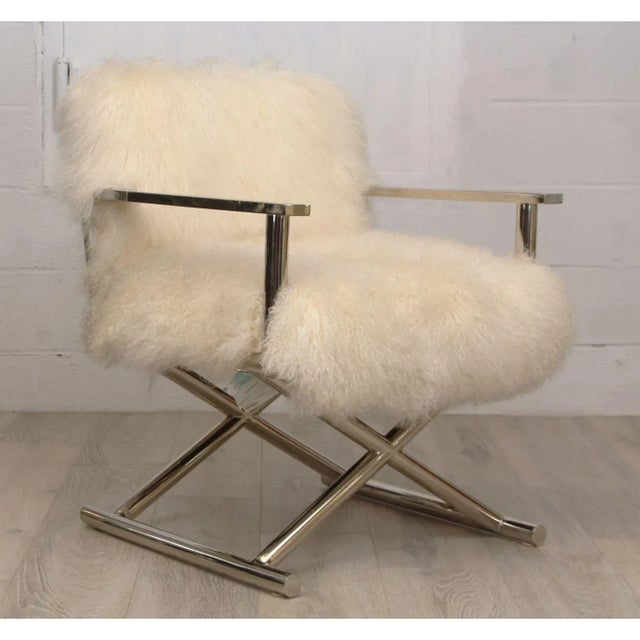 Restoration Hardware Pair of Restoration Hardware Altman Tibetan Wool Directors Chairs For Sale - Image 4 of 11