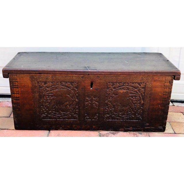 19th C. Small Carved Wooden Coffer For Sale - Image 13 of 13