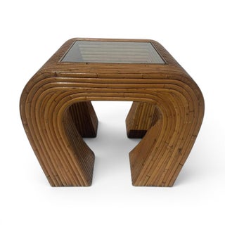 1970s Vintage Split Reed and Glass Waterfall Side Table For Sale