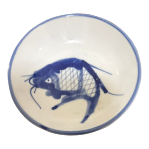 Vintage Hand-Painted Blue & White Porcelain Koi Carp Fish Sauce Dish