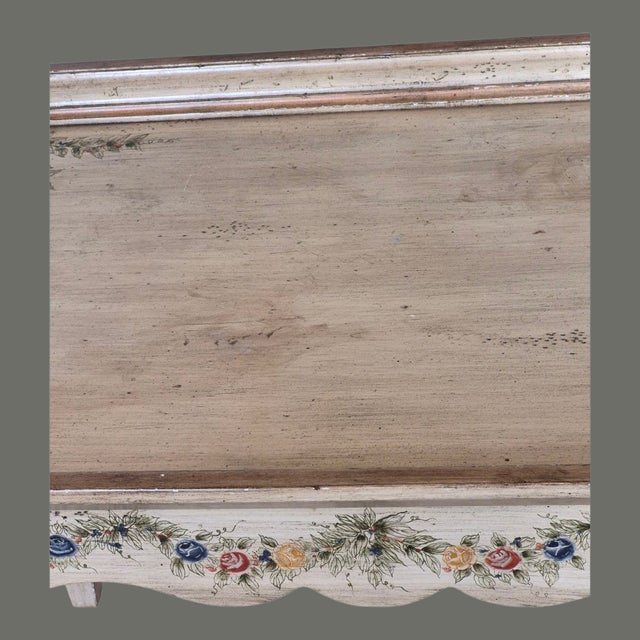 Cream Vintage Italian Hand Painted Floral Garland Distressed Accent Side Center Tray Table For Sale - Image 8 of 13
