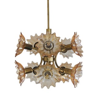 Mid-Century Brass & Glass Ceiling Lamp from Sische Leuchten For Sale