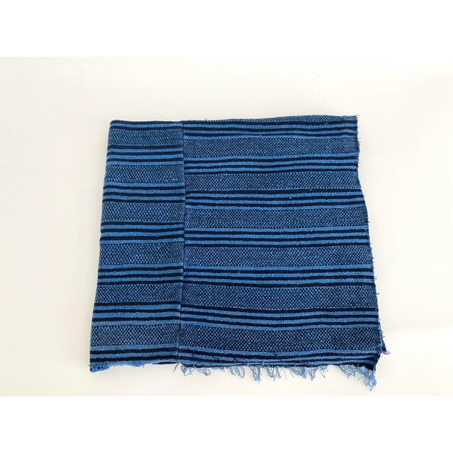 Traditional Indigo Hand-Woven Textile Throw For Sale - Image 3 of 4