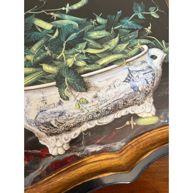English Metal Tole "Peas in Bowl" English Decorative Large Tray For Sale - Image 3 of 7
