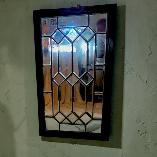 Silver Wood Framed Beveled Tudor Diamond Shaped Paned Wall Mirrors - A Pair For Sale - Image 8 of 10