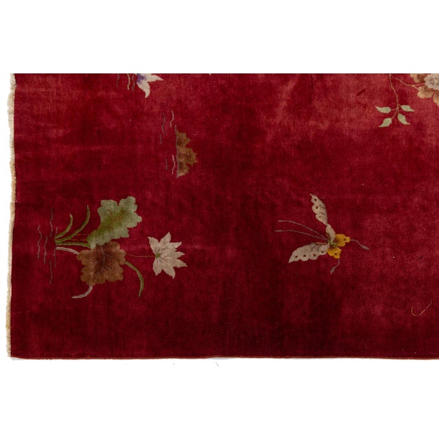 1920s Antique Red Art Deco Chinese Handmade Wool Rug For Sale - Image 5 of 11