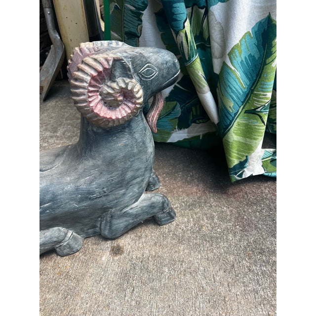 African Double Sided Wooden Ram Sculpture For Sale - Image 3 of 5