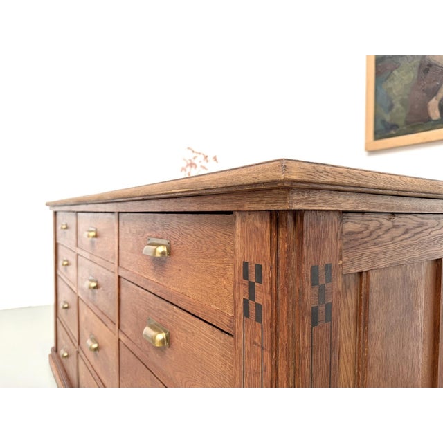 Double-Sided Oak Shop Counter, 1890s For Sale - Image 12 of 18