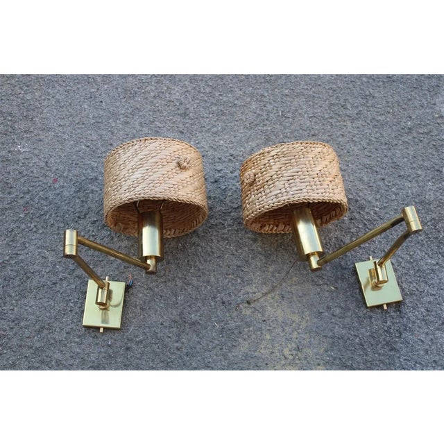 Brass and Straw Bedside Lamps, Italy, 1970s, Set of 2 For Sale - Image 16 of 16