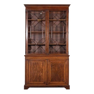 English Inlaid Mahogany Glazed Bookcase, 1870 For Sale