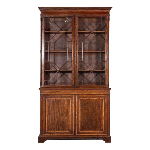English Inlaid Mahogany Glazed Bookcase, 1870 For Sale
