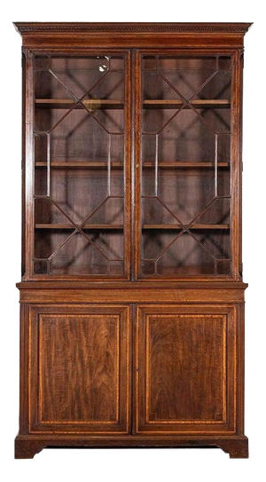 English Inlaid Mahogany Glazed Bookcase, 1870