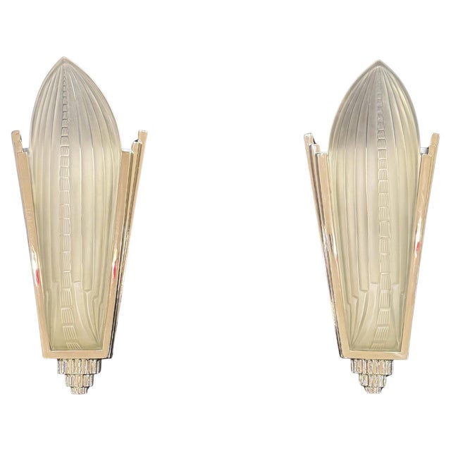 Late-20th Century Pair Genet et Michon Style Art Deco Wall Sconces France For Sale - Image 9 of 18