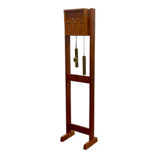 Mid Century Modern Teak + Brass Weight Drive Chiming Floor Clock, C. 1960’s, Denmark For Sale