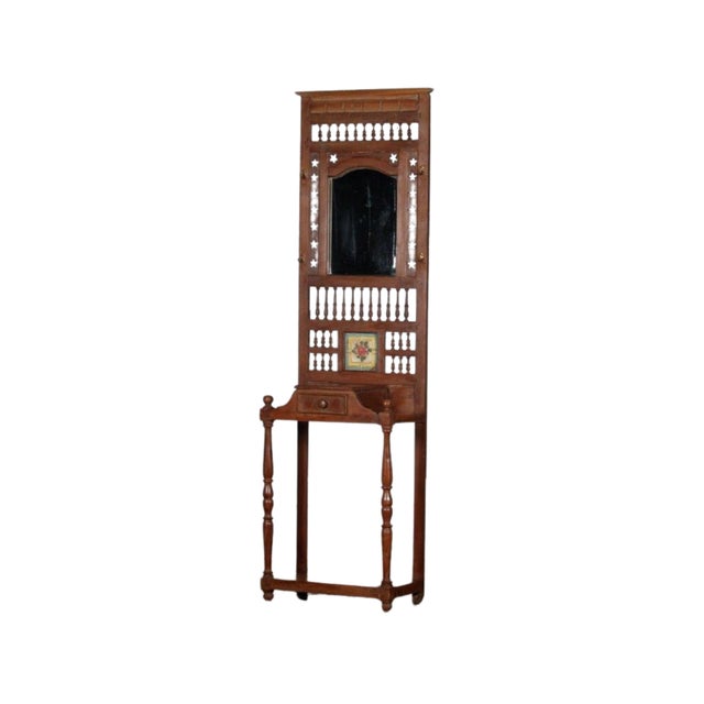 Indian Vintage Indian Painted Teakwood Hall Stand W/ Mirror For Sale - Image 3 of 4