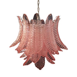 Italian Murano Six-Tier Felci Glass Chandelier with 36 Pink Glasses For Sale