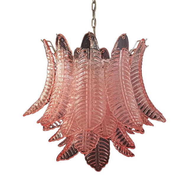 Italian Murano Six-Tier Felci Glass Chandelier with 36 Pink Glasses For Sale