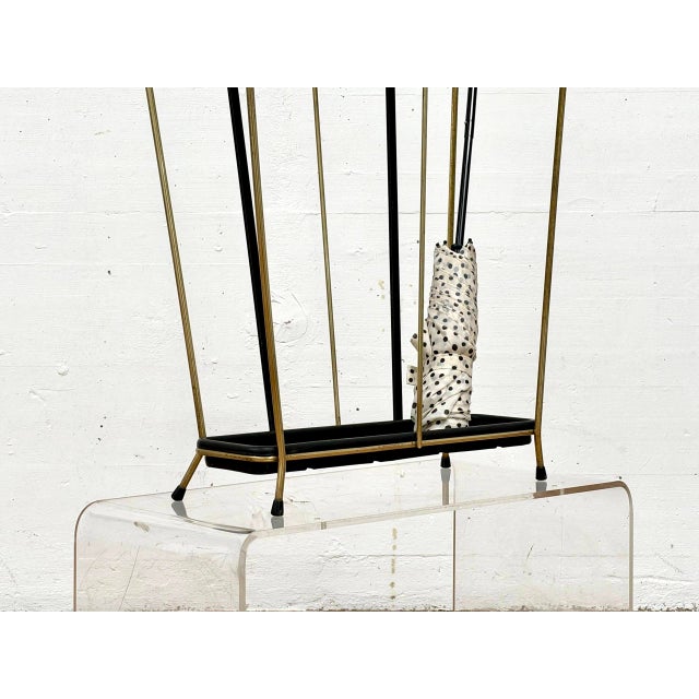 Mid-Century Umbrella Stand in Brass and Black Metal, 1960s For Sale - Image 4 of 17