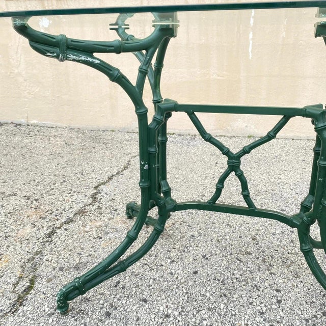 Vintage Hollywood Regency Faux Bamboo Lattice Metal Green Dining Set - 5 Pc Set For Sale In Philadelphia - Image 6 of 12