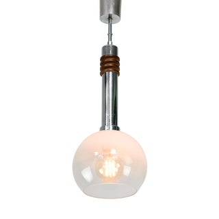 Vintage Italian Chrome and Glass Pendant Lamp For Sale