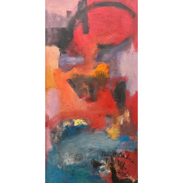 A 2000 oil on board abstract painting by American artist Darrell L. Anderson. This painting consists of cloud-like...