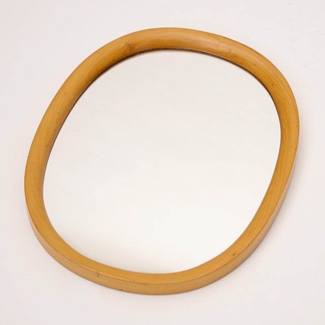 Sori Yanagi Natural Beech Bentwood Mirror Designed in 1975 for Akita Mokko by Sori Yanagi, 1970s, in Good conditions....