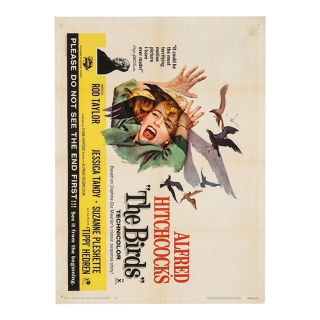 Original 1963 Alfred Hitchcock 'The Birds' Us Half-Sheet Movie Poster - Linen Backed For Sale
