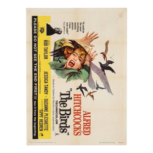Original 1963 Alfred Hitchcock 'The Birds' Us Half-Sheet Movie Poster - Linen Backed