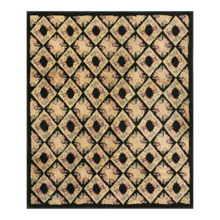 Unusual Diamond Grid and Floral Pattern Antique American Hooked Rug For Sale
