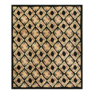 Unusual Diamond Grid and Floral Pattern Antique American Hooked Rug
