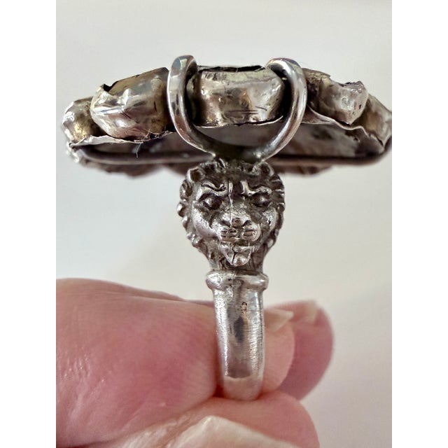 19th-Century Silver Multicolored Stone Cluster Estate Ring With Lion Heads, Size 6 For Sale - Image 10 of 10