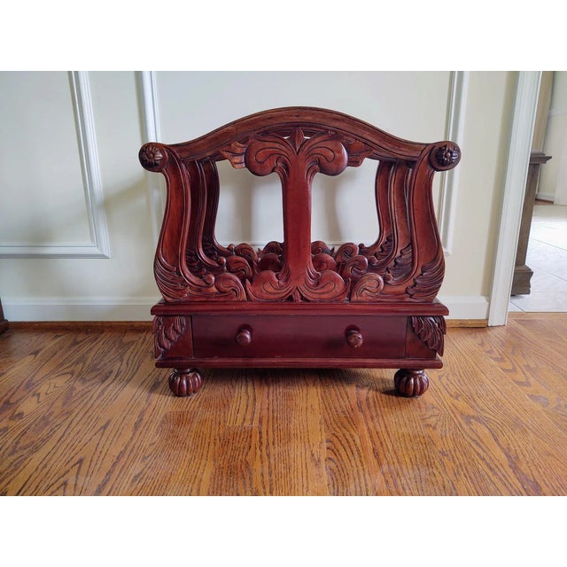 Vintage Solid Wood Magazine Rack For Sale - Image 9 of 9