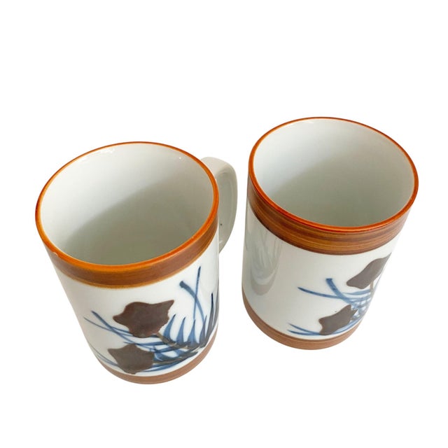 1960s Holt Howard Stoneware Abstract Blue Flowers Coffee Mugs - a Pair For Sale - Image 4 of 6