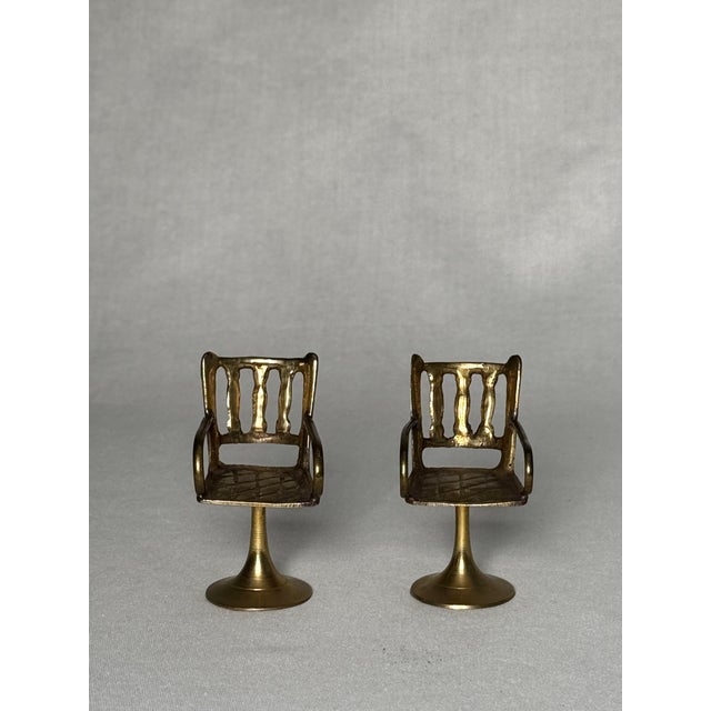 Vintage English Traditional Miniature Solid Brass Chairs, a Pair For Sale - Image 11 of 11
