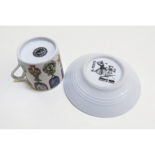 1960's Fornasetti Art/Design on Richard Ginori Fine Porcelain - Al Merito Cup and Saucer For Sale - Image 12 of 12
