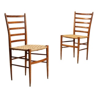 Beech and Woven Cord Chairs, 1950s, Set of 2 For Sale