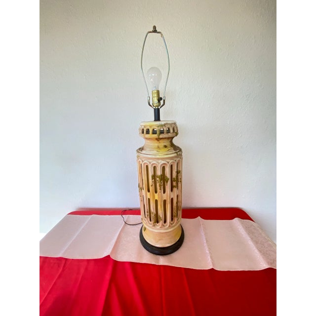 Beige 1970s Matching Mid-Century Table Lamp and Pendant Light Ceramic Handmade - Set of 2 For Sale - Image 8 of 10