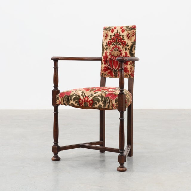 Antique Oak Louis XIII Chair with Floral Upholstery, France, 1890 For Sale - Image 15 of 15