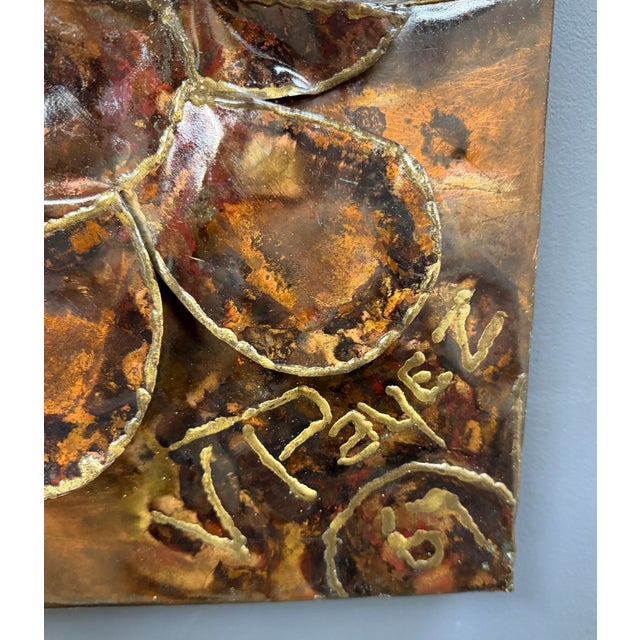 Vincent Payez Signed 1967 Torch Copper Wall Art, Brutalist Floral Repoussé Panel For Sale In Philadelphia - Image 6 of 13