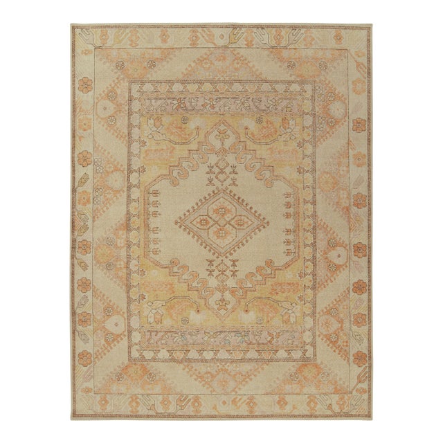 Distressed Style Custom Rug in Gold, Medallion Pattern by Rug & Kilim For Sale