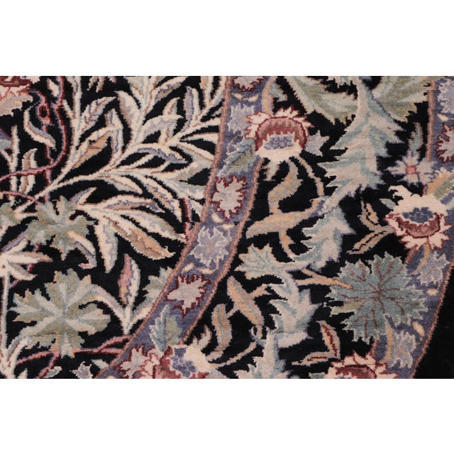 Boho Chic Botanical 1990's Pak-Persian Black/Grey Wool Round Rug- 6'0'' X 6'1'' For Sale In New York - Image 6 of 9