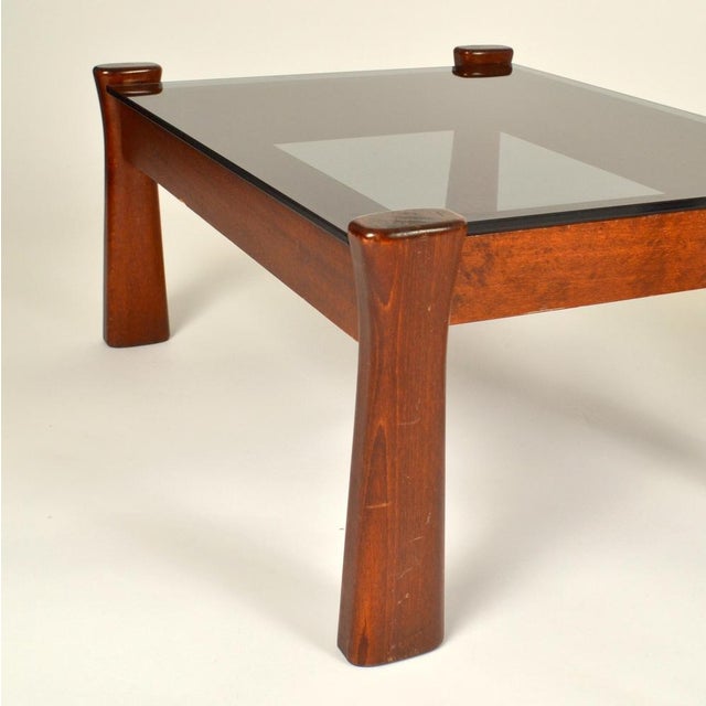 Vintage Italian Oak Side Tables with Tinted Glass Top, 1970, Set of 2 For Sale - Image 4 of 9