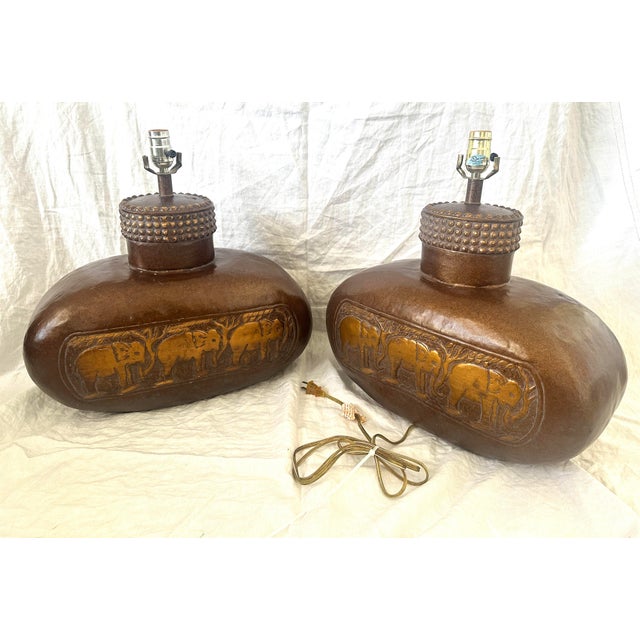 Vintage Pair of Ceramic Bronze Elephant Table Lamps For Sale - Image 4 of 10