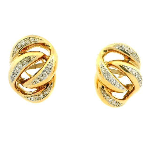 Vintage 2 Carat Diamond Swirl Earrings in 14k Yellow Gold With Omega Backs, A Pair For Sale - Image 9 of 12