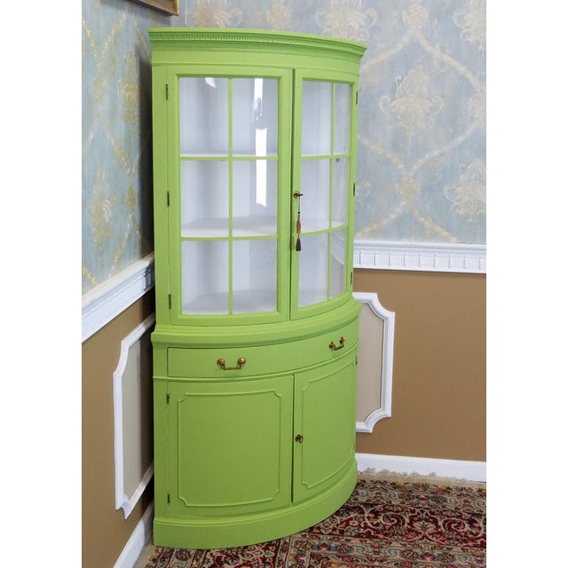 Lime Green & White Drexel Curved Glass Corner Cabinet ...