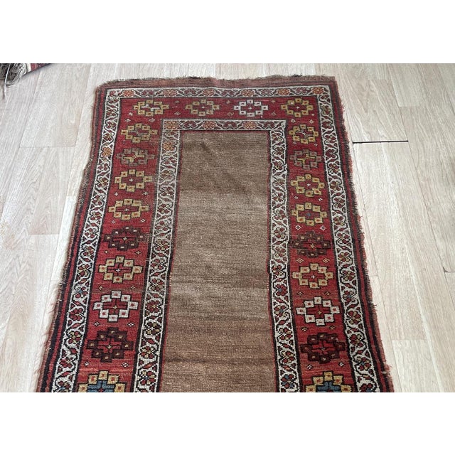 Antique c.1870s Kurdish Tribal Rug, Natural Camel Field, Geometric Border, 2'7" X 6'3" (82cm X 192cm) For Sale In New York - Image 6 of 7