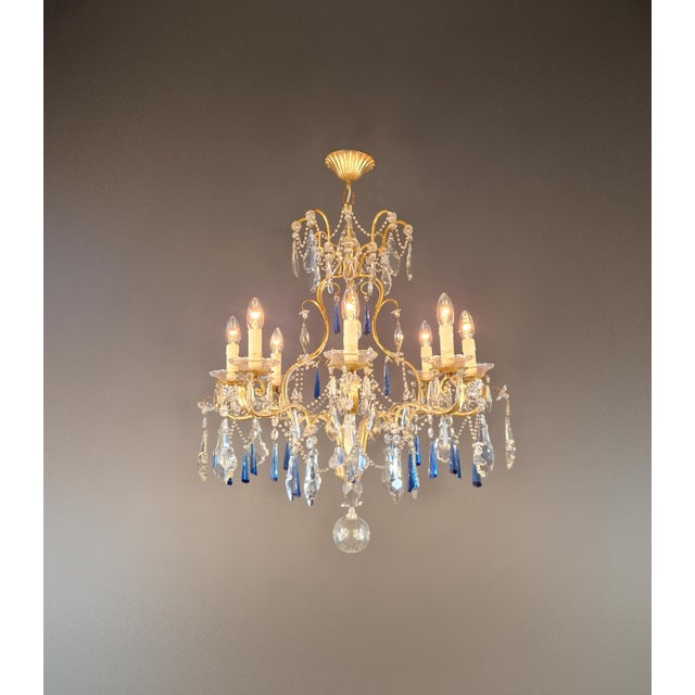 Rococo Vintage Venetian Rococo Style Crystal Chandelier Cobalt Blue and Clear Crystals For Sale - Image 3 of 12