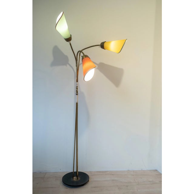 Adjustable 3-Light Floor Lamp in Green, Yellow and Orange Glass and Brass by Bruno Gatta for Stilnovo, 1950s For Sale - Image 10 of 10