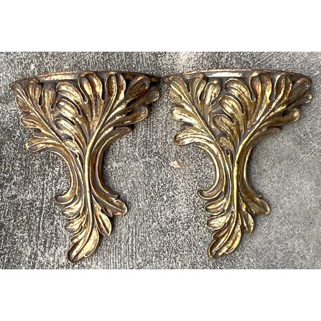 Traditional Vintage Regency Gilt Laurel Brackets - a Pair For Sale - Image 3 of 4